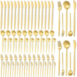 60 pieces stainless steel tableware set silverware set flatware cutlery set utensils set spoon fork knives set service for 12 for home restaurant apartment and kitchens (gold)