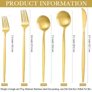 60 Pieces Stainless Steel Tableware Set Silverware Set Flatware Cutlery Set Utensils Set Spoon Fork Knives Set Service for 12 for Home Restaurant Apartment and Kitchens (Gold)