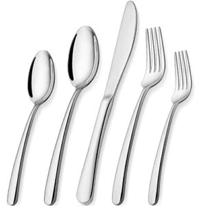 60-piece silverware sets for 12, cekee stainless steel heavy duty flatware sets, cutlery set utensil sets for home hotel includes spoons and forks knife, mirror polished & dishwasher safe
