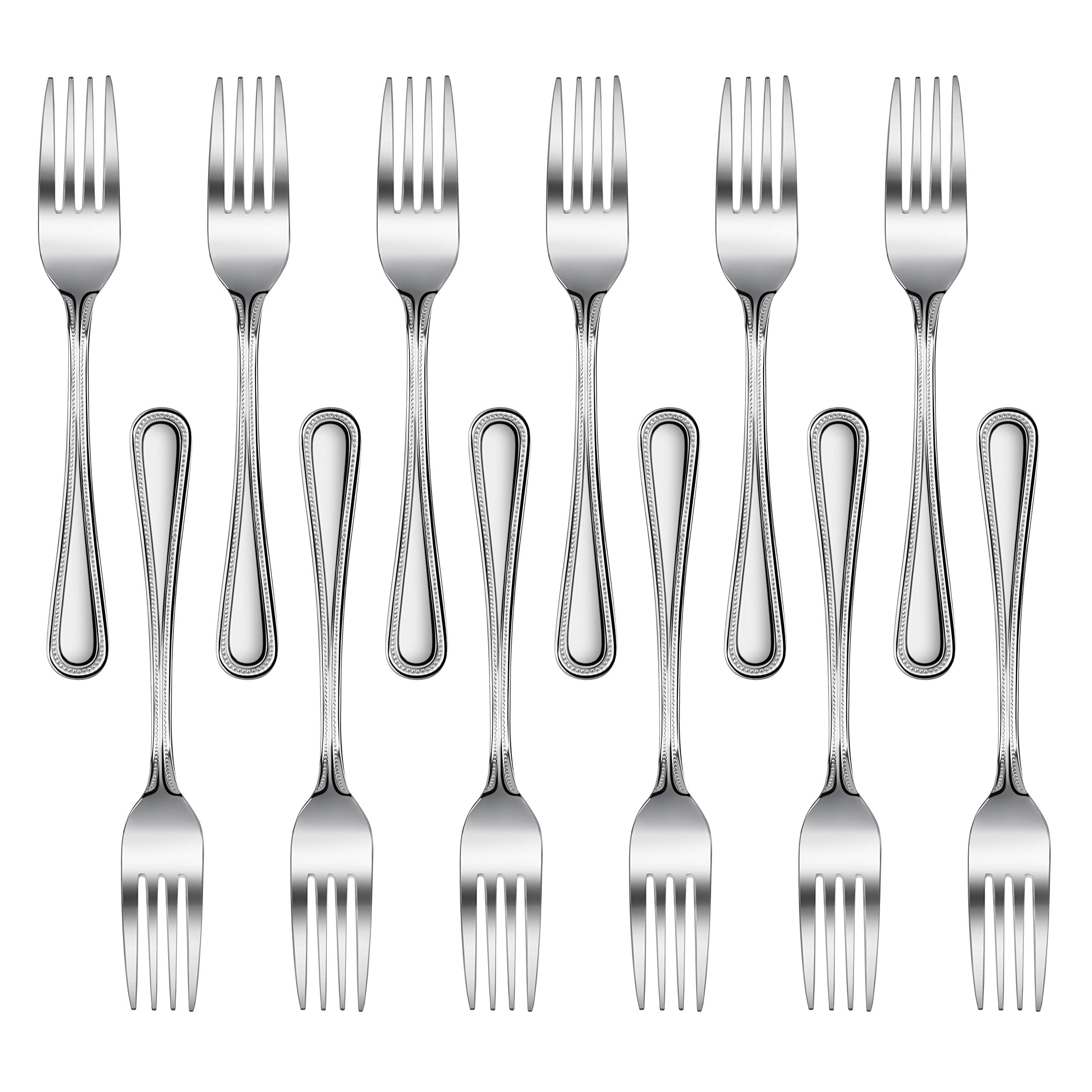 New Star Foodservice 58468 Bead Pattern 18/0 Stainless Steel, Dinner Fork 7.7-Inch Set of 12