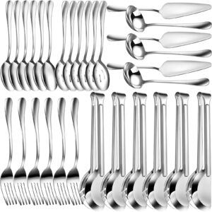 Thenshop 30 Pcs Stainless Steel Serving Utensils Set Serving Flatware Set Include Large Serving Spoons Slotted Spoons Serving Forks Soup Ladle Pie Server and Serving Tongs for Buffet Party (Silver)