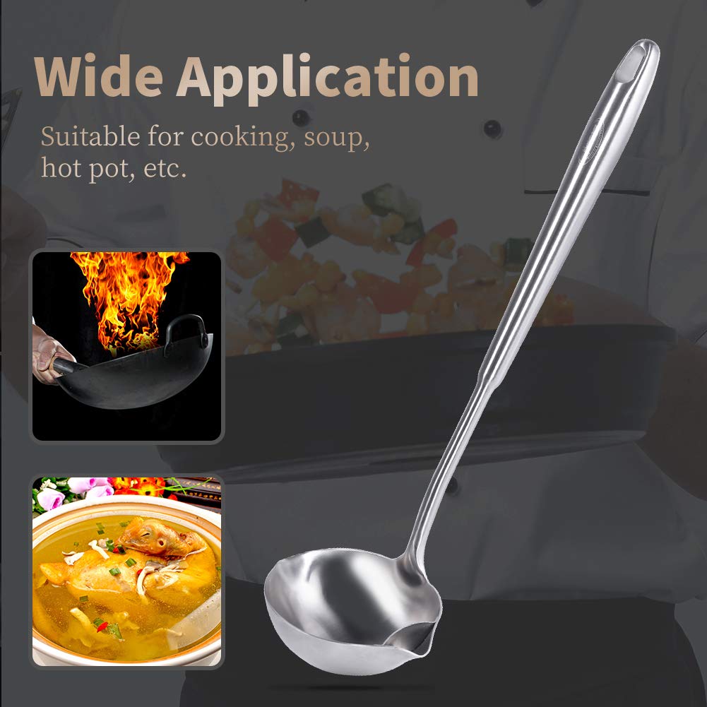 Newness Fat Separator, Durable 304 Stainless Steel Gravy Separator Skimmer with Vacuum Ergonomic Round Handle, Kitchen Cooking Fat Remover Strainer Spoon for Soups, Sauces, Stews and More, 13.5 Inches