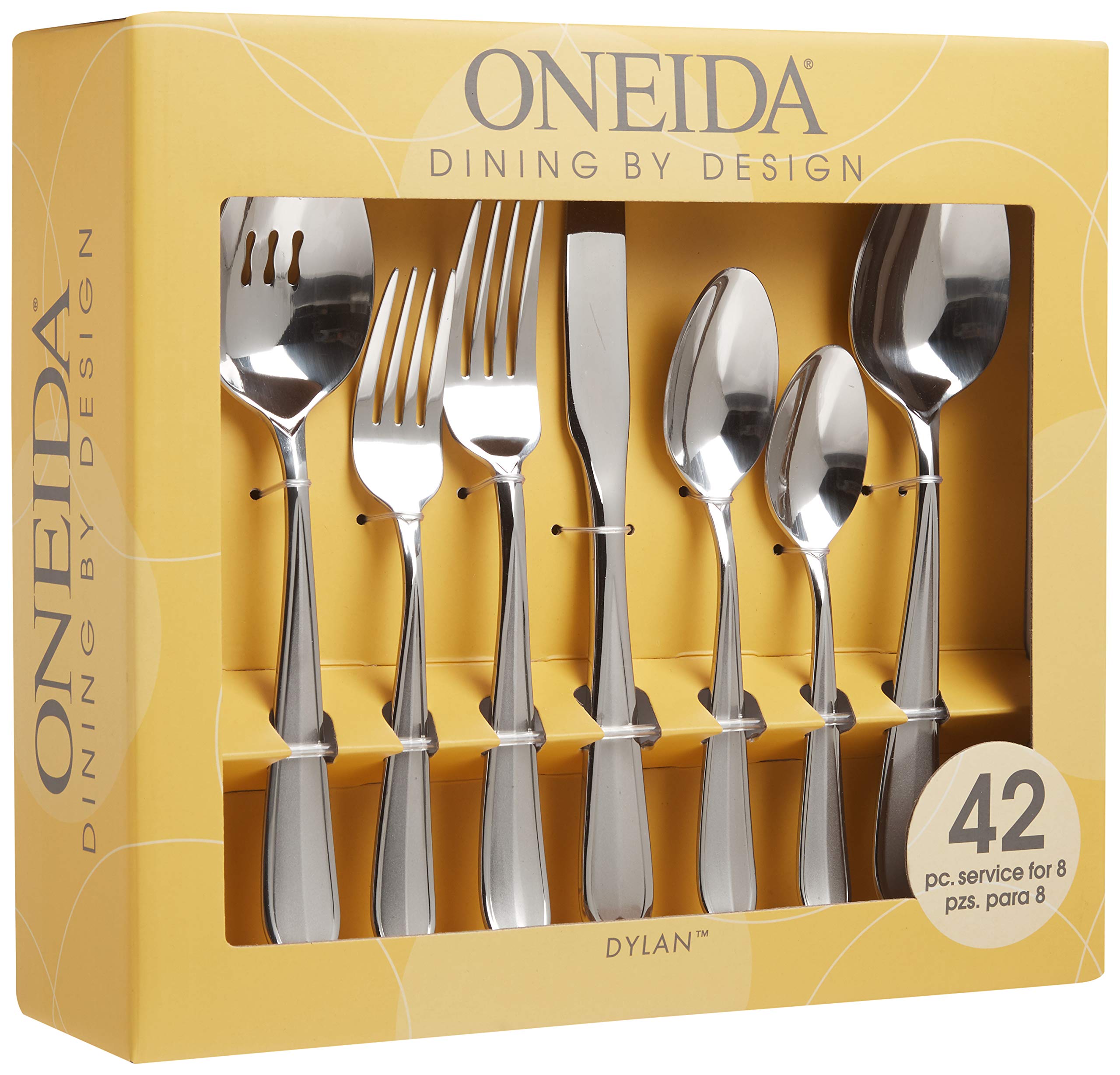 Oneida Dylan 42 Piece Everyday Flatware, Service for 8, 18/0 Stainless Steel, Silverware Set