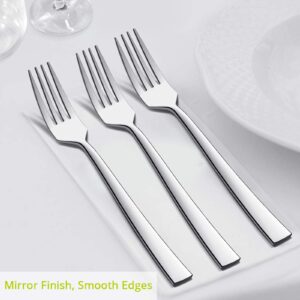 Dinner Forks Set of 12, E-far 7.9 Inch Stainless Steel Forks for Home, Kitchen or Restaurant, Non-toxic & Mirror Polished, Squared Edge & Dishwasher Safe