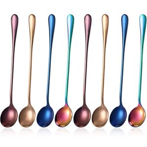 8 pieces long handle tea spoon stainless steel coffee mixing spoons teaspoon for mixing, cocktail stirring, coffee, milkshake, cold drink, 7.48 inch (round style)