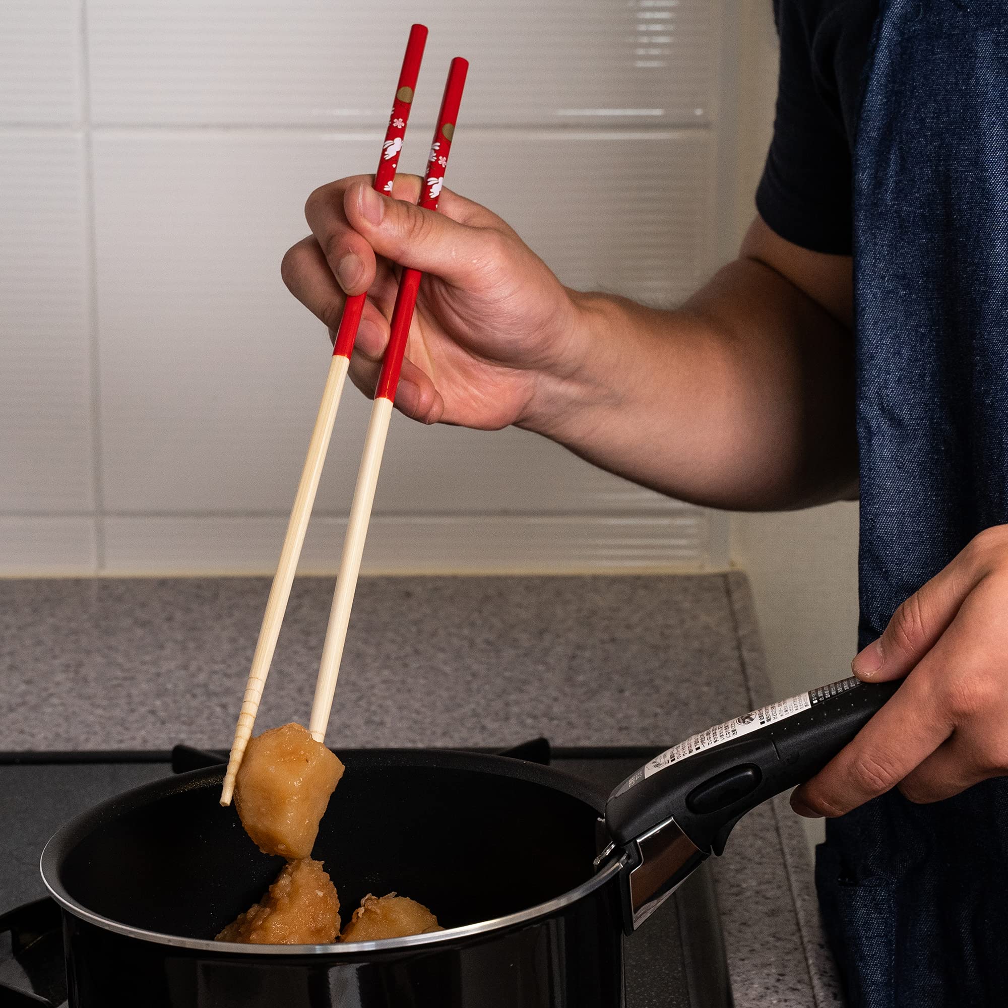 Tanaka Hashi Cooking Chopsticks Long Japanese - Made in Japan Bamboo Saibashi Cooking Chopsticks - Black, 13x0.31