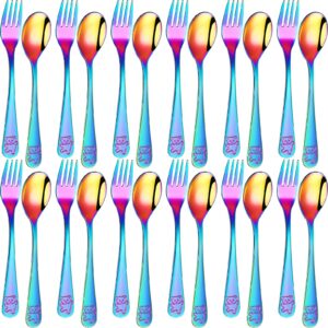 24 pieces kids silverware toddler utensils children's safe flatware toddler silverware set 12 x kids forks 12 x kids spoons stainless steel toddler spoons and toddler forks (colorful)