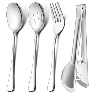 lianyu 12-piece large serving utensils set, include 9.8 inch slotted serving spoons and forks, 9.4 inch serving tongs, stainless steel hostess serving flatware set for catering party, dishwasher safe