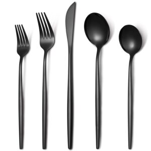 20 pieces black silverware set, stainless steel flatware sets includes spoons forks knives, cutlery utensils set service for 4, black mirror polished, dishwasher safe