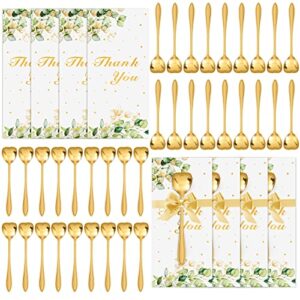 rtteri 40 pcs bridal shower favors tea spoons heart shaped wedding party gift mini teaspoons coffee tea party favors for women guests with 40 gift tags and 73.8 ft ribbon (gold)