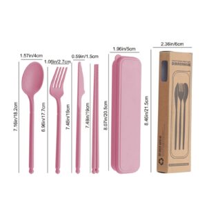 8 Colors Portable Utensils Sets with Case, Wheat Straw Cutlery Set, Reusable Travel Flatware Set, Spoon Fork Knife chopsticks Tableware Set for Outdoor Office Travel Picnic Camping