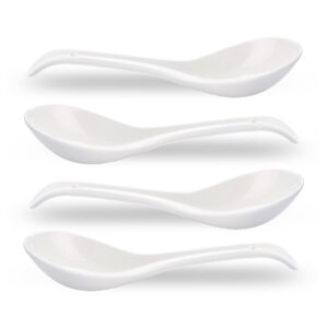 childike porcelain soup spoons set of 4, ceramic chinese soup spoons 6.6 inch, asian soup spoons, japanese ramen spoons, white