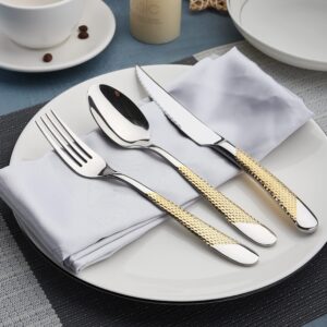 40-Piece Gold Silverware Set Stainless Steel Flatware Set Service for 8 Kitchen Cutlery Utensils Includes Knives Spoons Forks For Home Kitchen Hotel