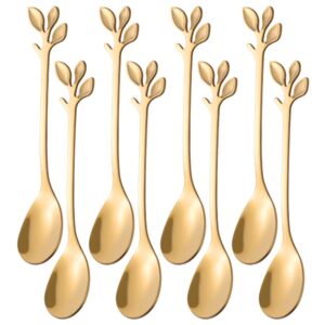 ansaw 8 pcs 4.7"small stainless steel leaf handle coffee spoons(gold, 8)
