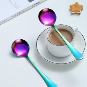 Rainbow Soup Spoon of 4, Berglander 7.5" Stainless Steel Titanium Plating Shiny Mutilcolor Round Spoons Silverware, Colorful Table Spoon Table Spoon Set Sturdy Easy To Clean, Dishwasher Safe