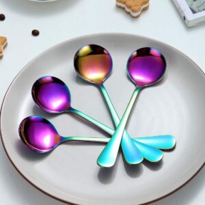 Rainbow Soup Spoon of 4, Berglander 7.5" Stainless Steel Titanium Plating Shiny Mutilcolor Round Spoons Silverware, Colorful Table Spoon Table Spoon Set Sturdy Easy To Clean, Dishwasher Safe