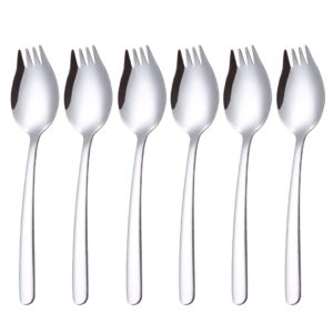 sporks, axiaolu 6 pack 18/10 stainless steel sporks, 7.4-inch ice cream spoon & salad forks, reusable fruit appetizer dessert forks for everyday use