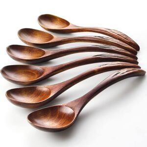iqcwood wooden soup spoons, magic spoon, wooden spoons for eating, 6 pieces 6.8 inch asian soup spoon, magic spoon for salad desserts, coffee, snacks, cereal, and fruit