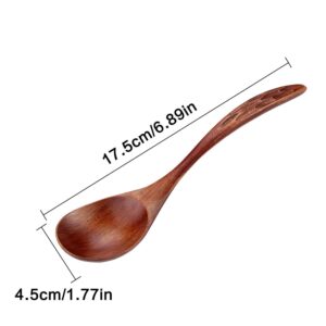 IQCWOOD Wooden Soup Spoons, Magic Spoon, Wooden Spoons for Eating, 6 Pieces 6.8 inch Asian Soup Spoon, Magic Spoon for Salad Desserts, Coffee, Snacks, Cereal, and Fruit