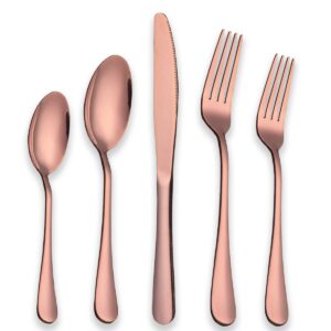 berglander rose gold silverware set, 20 piece stainless steel copper flatware set cutlery sets, service for 4 (shiny rose gold)