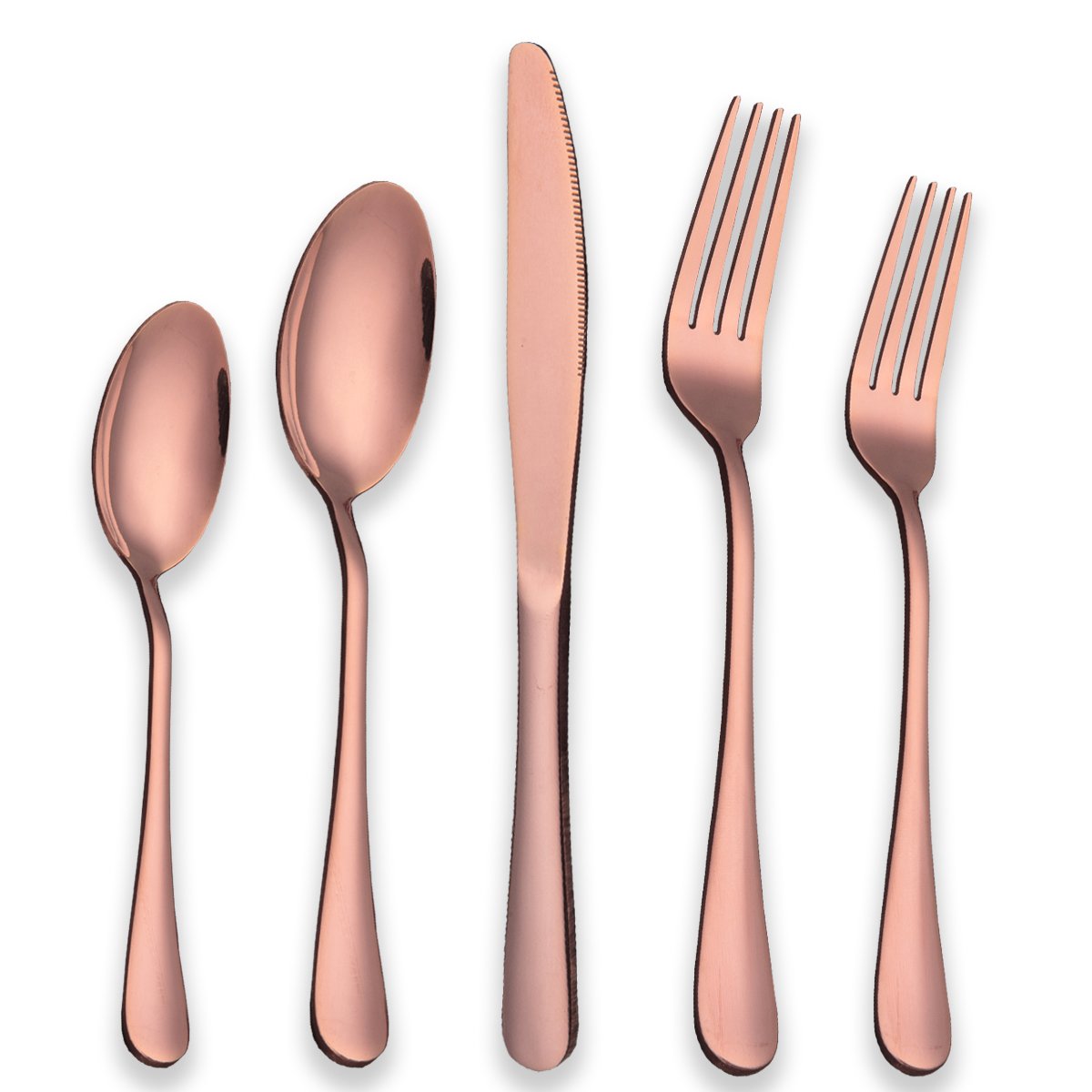 Berglander Rose Gold Silverware Set, 20 Piece Stainless Steel Copper Flatware Set Cutlery Sets, Service for 4 (Shiny Rose Gold)