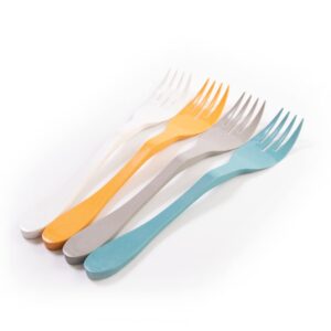 knork eco fork plant based cutlery, reusable bamboo flatware set, 12 piece, blue
