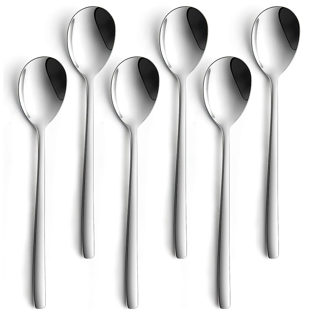 AYFDISHS Korean Spoon,6 Pieces Soup Spoons Stainless Steel,Korean Spoons with Long Handles,8 Inch Asian Soup Spoon Dinner Spoon Table Spoon Flatware Set