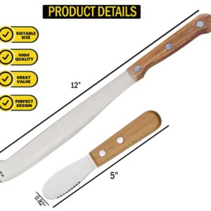 Performore 2PCS Spreader Knives, 12” Peanut Butter Knife that Works Great with Jars and 5” Short Spreading Knife, Stainless Steel Spatulas with Wooden Handle Spreader Set