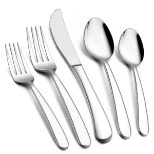e-far heavy duty silverware set for 8, 40-piece stainless steel flatware cutlery set, heavy weight metal eating utensils sets for home restaurant weddings, mirror polished & dishwasher safe