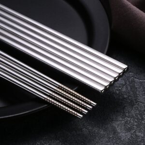 Devico Chopsticks, Metal Chopsticks, 18/10 Stainless Steel Chopstick Set, Reusable, Dishwasher Safe (5 pairs)