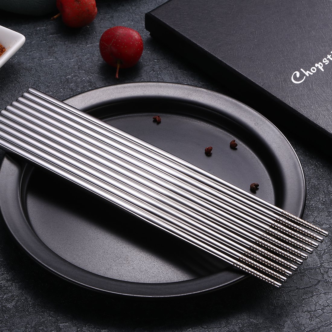 Devico Chopsticks, Metal Chopsticks, 18/10 Stainless Steel Chopstick Set, Reusable, Dishwasher Safe (5 pairs)