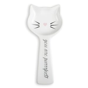 white ceramic cat spoon rest: kitten spoon rest for stove or countertop - cute kitchen accessory