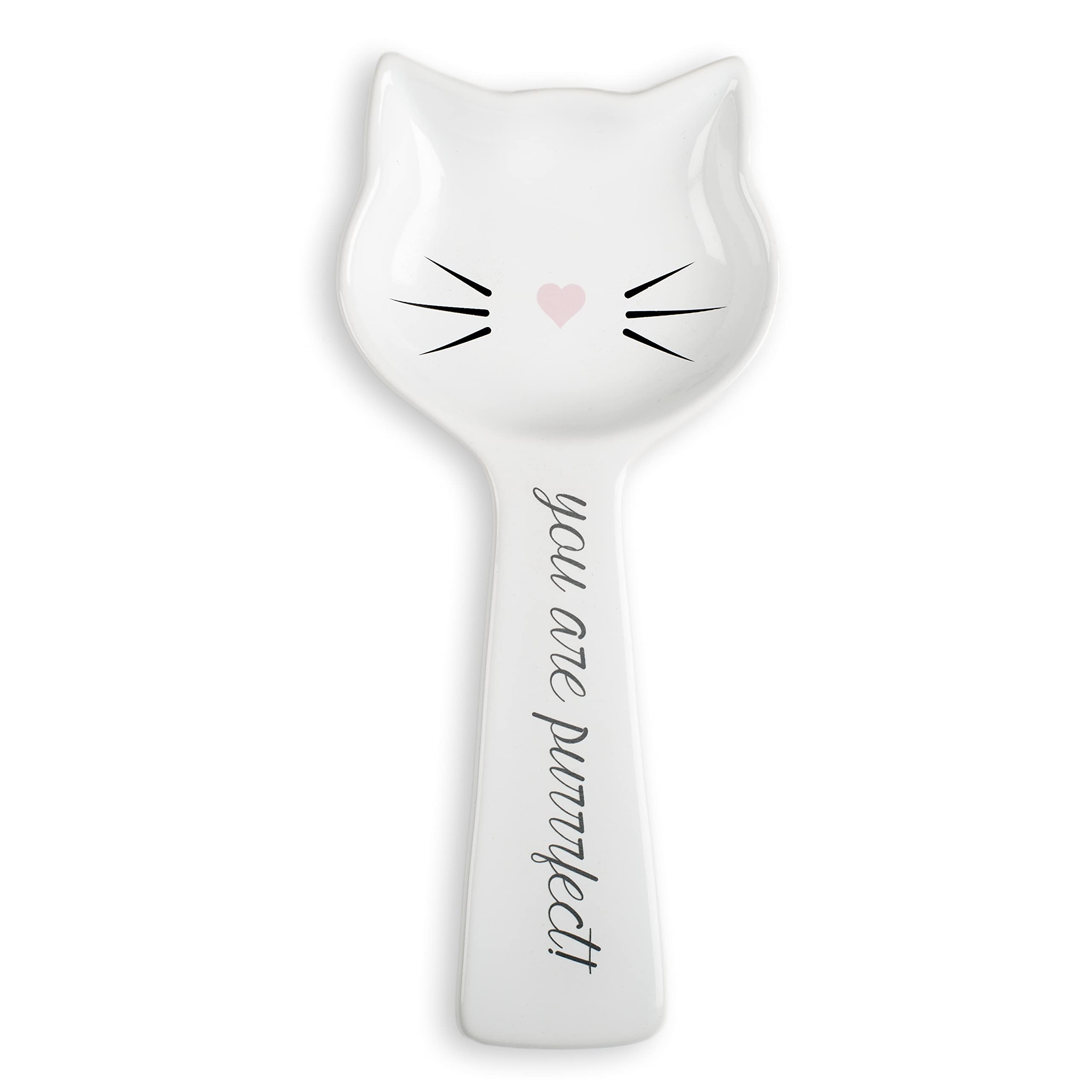 White Ceramic Cat Spoon Rest: Kitten Spoon Rest for Stove or Countertop - Cute Kitchen Accessory