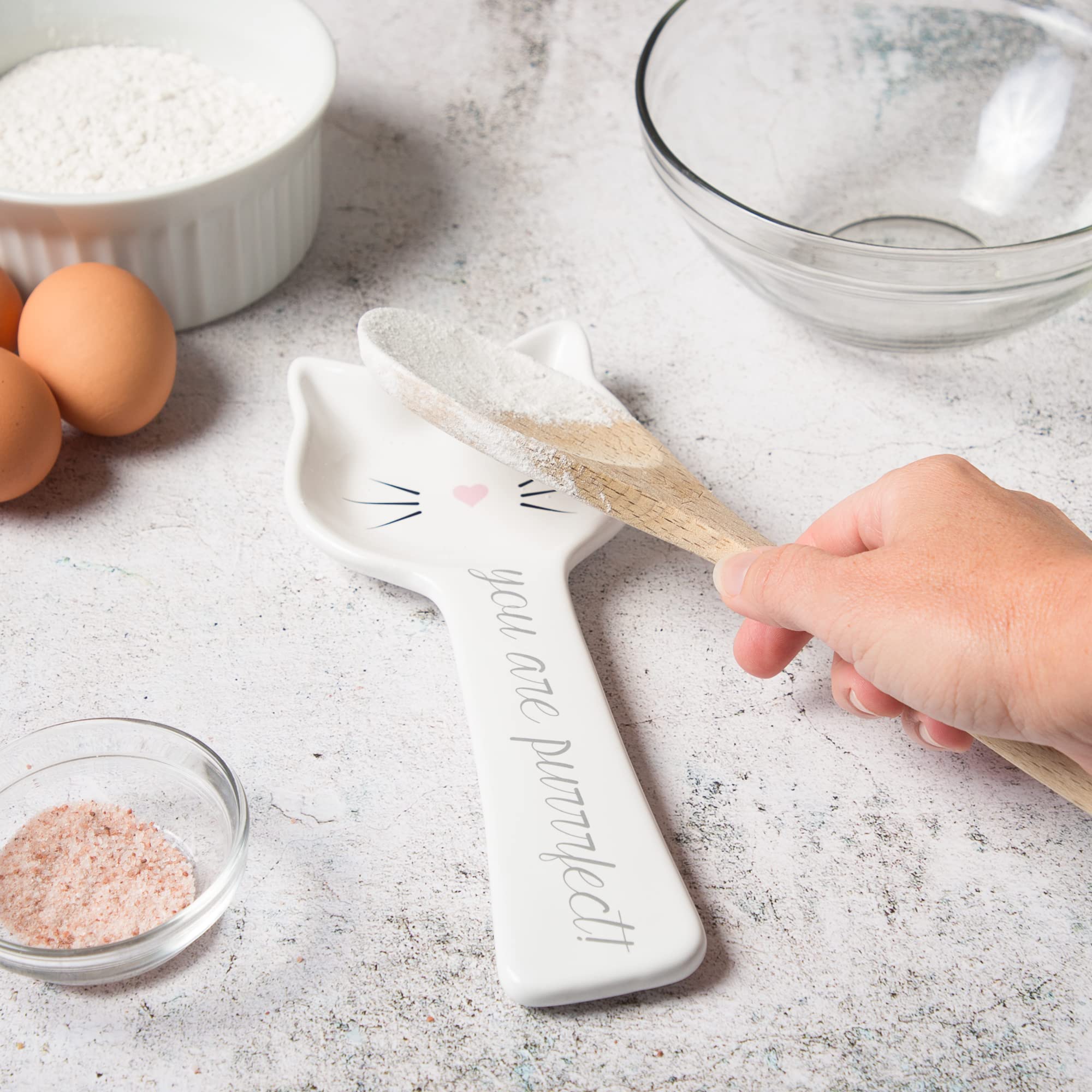 White Ceramic Cat Spoon Rest: Kitten Spoon Rest for Stove or Countertop - Cute Kitchen Accessory