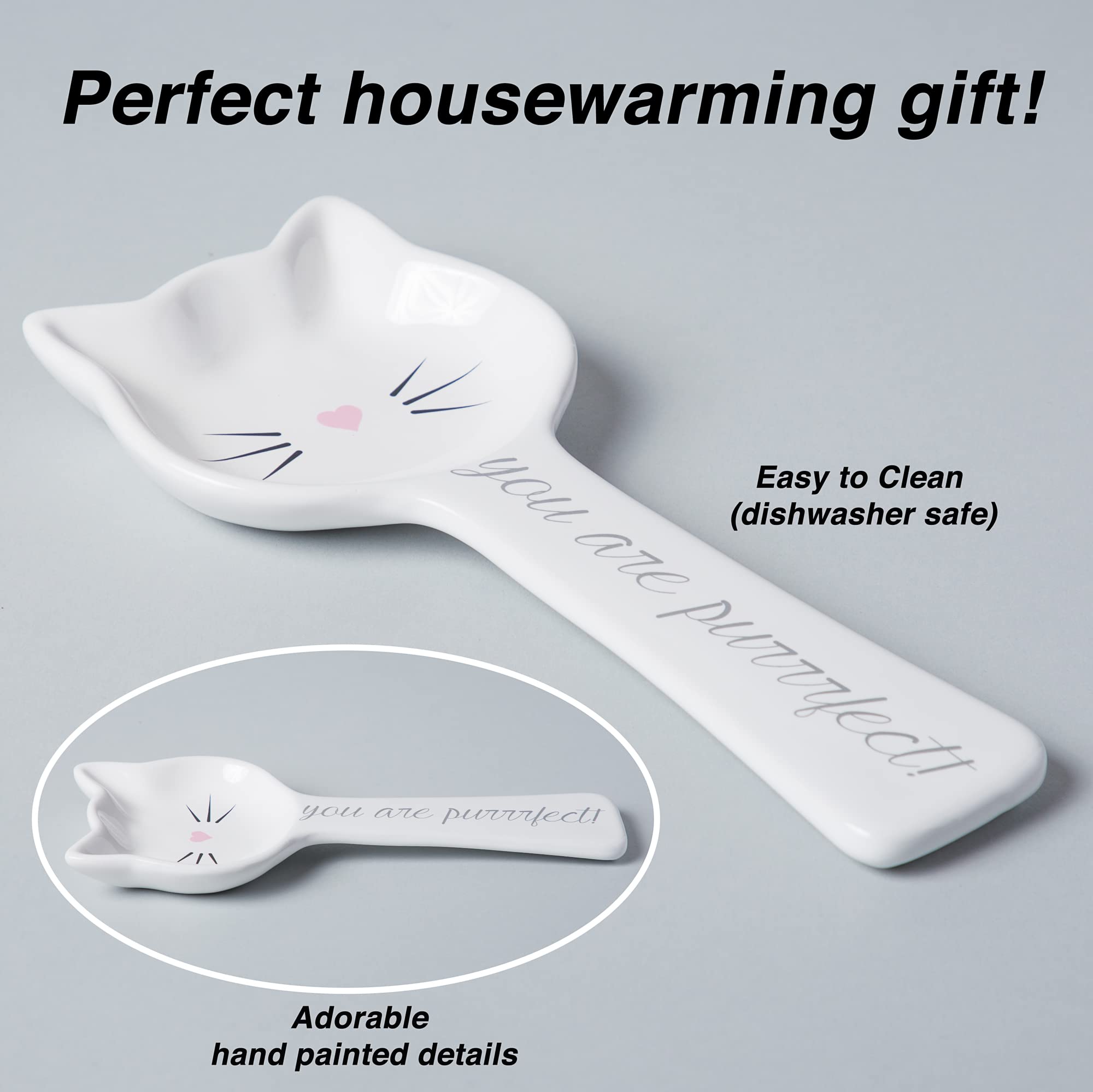 White Ceramic Cat Spoon Rest: Kitten Spoon Rest for Stove or Countertop - Cute Kitchen Accessory