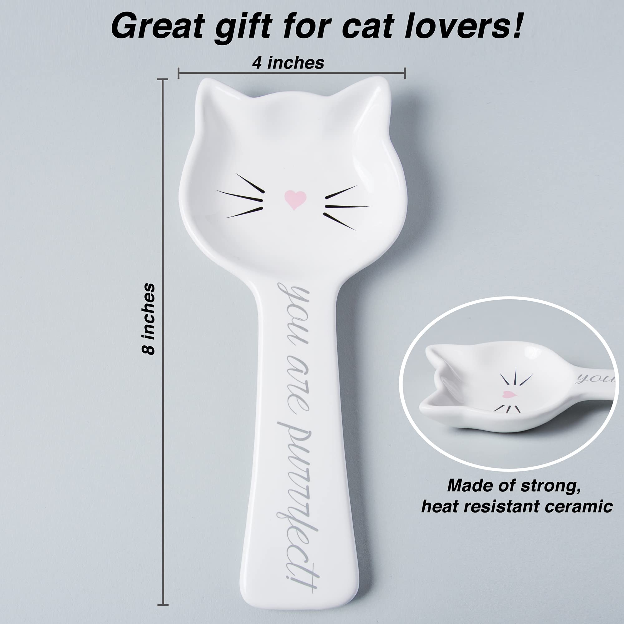 White Ceramic Cat Spoon Rest: Kitten Spoon Rest for Stove or Countertop - Cute Kitchen Accessory