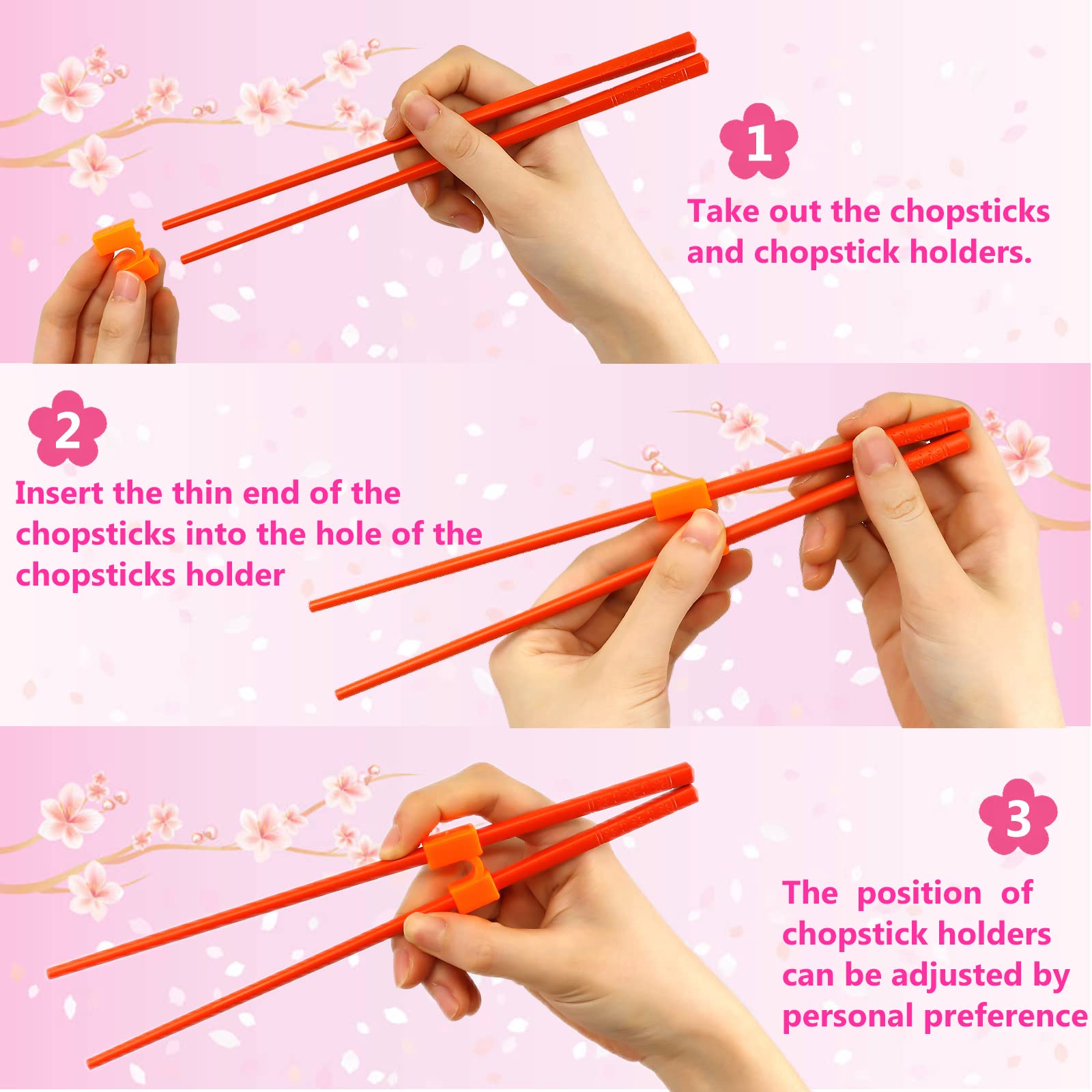 Fejapa 5 Pairs Reusable Chopstick Helpers Dishwasher Safe Training Chop sticks Adult Practice Chopsticks Beginners Right Left Handed Chinese Sticks Learning Chopsticks Holder with Clip Trainer