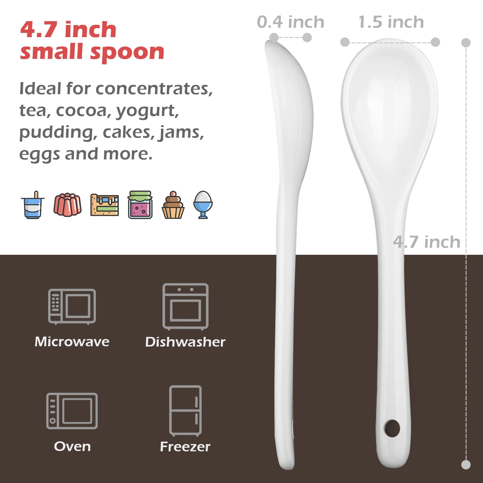 AceElite Espresso Spoons 8 Pieces, Ceramic Coffee Spoons Set, White Small Spoons for Coffee, Tea, Yogurt, Sauce and Desserts, Ice Cream, Teaspoons Dishwasher Safe, 4.7 inch