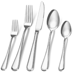 40 pieces silverware set for 8, askscici stainless steel flatware cutlery set for home and restaurant, including knife, fork & spoon, modern design, dishwasher safe