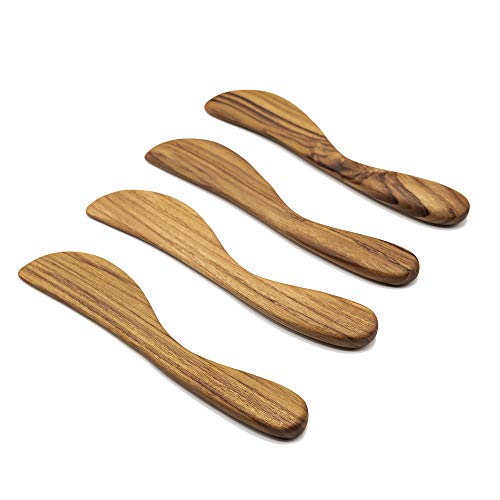 FAAY 7.5" Butter Spreaders, Eco-Friendly Condiment and Sandwich Knife from 100% Moist-Resistant Teak Wood, Super Handy Peanut Jelly Spreader Set of 4