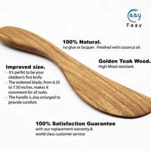 FAAY 7.5" Butter Spreaders, Eco-Friendly Condiment and Sandwich Knife from 100% Moist-Resistant Teak Wood, Super Handy Peanut Jelly Spreader Set of 4