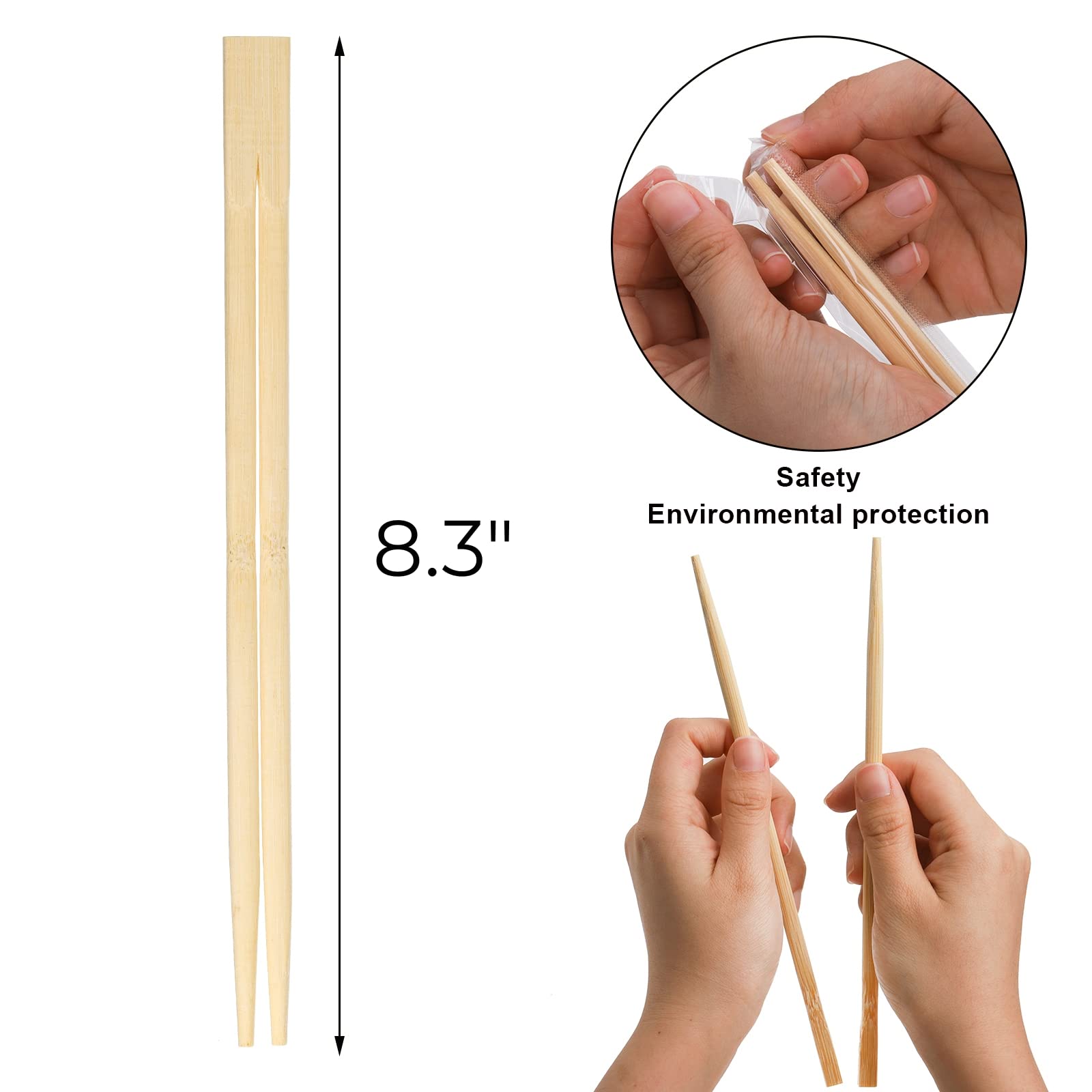 Hiceeden 360 Pairs Disposable Bamboo Chopsticks, Individually Wrapped Chopstick Bulk for Take-Out Orders, Restaurants, Picnics, Clear Sleeve Film