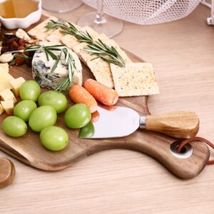 hecef Upgrade Bigger Cheese Board set of 4, a Bigger Acacia Wood Cheese Plate & 4 Pcs Cheese Knives, Charcuterie Platter Cheese Serving Tray for Cheese Cake Appetizers, Housewarming Gift Mothers Day