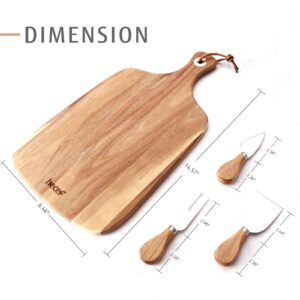 hecef Upgrade Bigger Cheese Board set of 4, a Bigger Acacia Wood Cheese Plate & 4 Pcs Cheese Knives, Charcuterie Platter Cheese Serving Tray for Cheese Cake Appetizers, Housewarming Gift Mothers Day