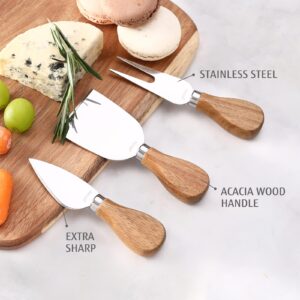 hecef Upgrade Bigger Cheese Board set of 4, a Bigger Acacia Wood Cheese Plate & 4 Pcs Cheese Knives, Charcuterie Platter Cheese Serving Tray for Cheese Cake Appetizers, Housewarming Gift Mothers Day