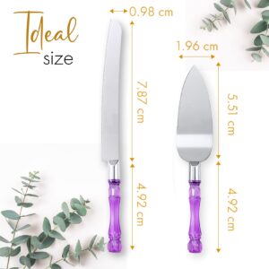 LUSHIG Cake Knife and Server Set | Acrylic Faux Crystal Handles & Premium 420 Stainless Steel Blades | Cake Cutting Set for Wedding Cake, Birthdays, Anniversaries, Parties (Purple Silver)