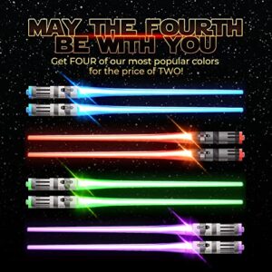 LIGHTSABER CHOPSTICKS LIGHT UP STAR WARS CHOPSTICK LED Glowing Light Saber Chop Sticks REUSABLE Sushi Lightup Sabers Cool Fun Geeky STARWARS Chop Stick Set Red Green Blue Purple 4 Pairs JEDI CASE BOX