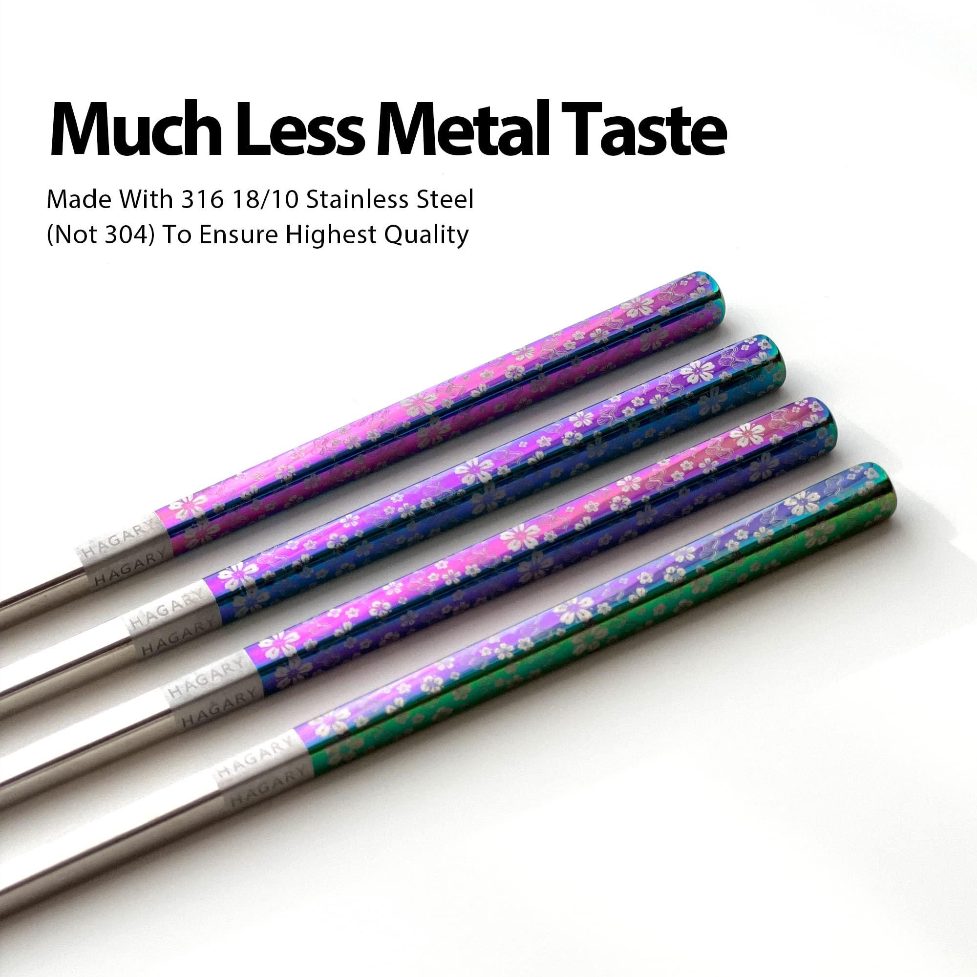 Hagary Cherry Blossom Rainbow Chopsticks Metal Chopsticks Reusable Designed In Korea Japanese Style Stainless Steel 316 18/10 Non-Slip Dishwasher Safe (2 Pairs)