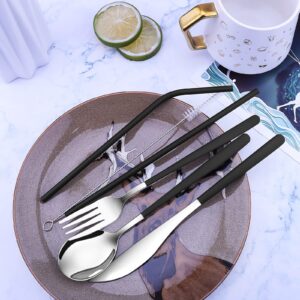 AKONEGE Portable Utensils Reusable 18/8 Stainless Steel Flatware Travel Camping Cutlery Set with Case, Include Fork Spoon Knife Cleaning Brush Straws Dinnerware Set, Dark Green