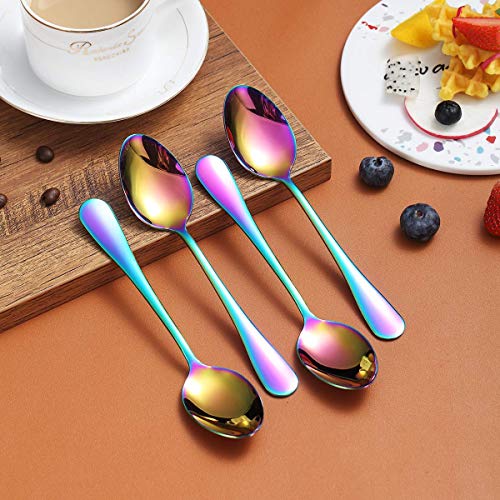 Rainbow Teaspoons 6.5" Set of 4, Berglander Stainless Steel Titanium Plating Shiny Mutil-Color Tea Spoons Silverware, Colorful Tea Spoon Small Dessert Spoon Teaspoon Easy To Clean Dishwasher Safe